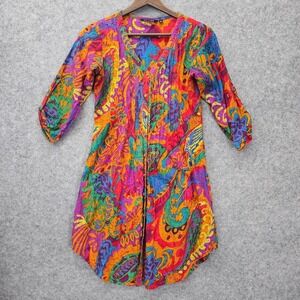 Tunic Shirt Dress Womens XS Orange Purple Paisley Artsy Indian Kurti MELANGE